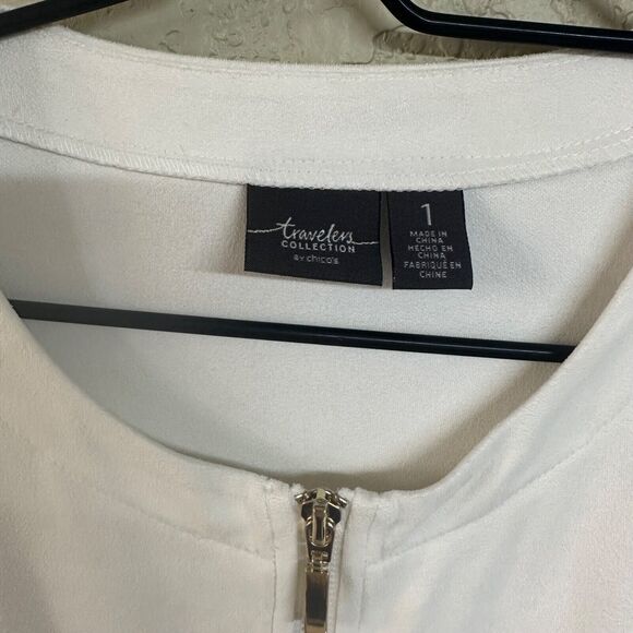 Chico's Travelers Mixed Media Collarless Faux Suede Jacket Size 1/M/8 White Gold - Picture 6 of 7